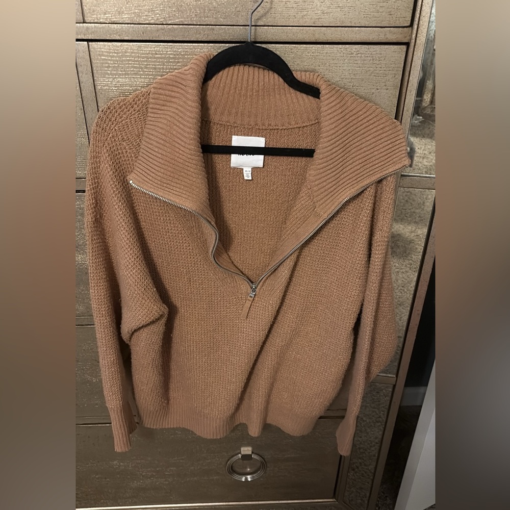 Aerie Women's Tan Zip-Up Sweater